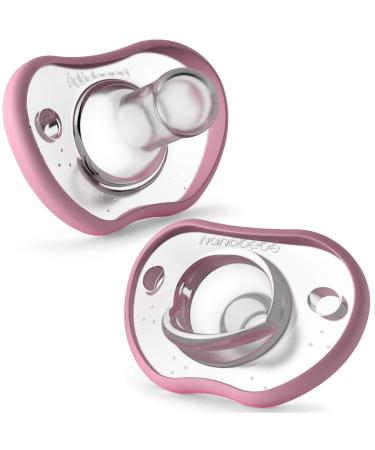 Nanobebe Baby Soothers 0-3 Month - Orthodontic Curves Comfortably with Face Contour Award Winning for Breastfeeding Babies 100% Silicone - BPA Free. Perfect Baby Gift 2pk Pink 0-3 Months Pink Pink