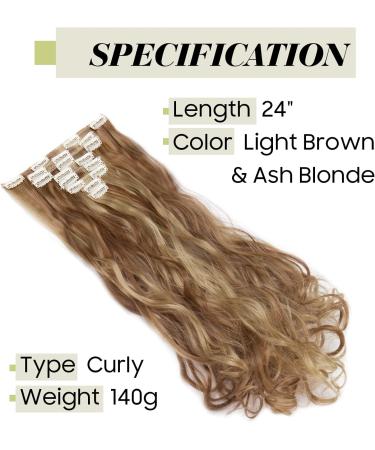 S-noilite 24 Curly Clip in Hair Extensions - Light Brown & Ash Blonde - 8 Piece Full Head Set - Buy Online on GoSupps.com