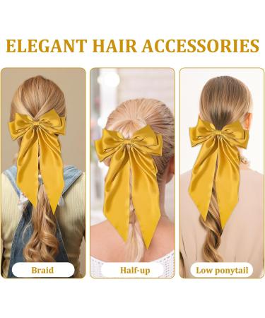 Yellow Big Hair Bow with French Barrette Clip - Satin Silky Hair Accessory for Women and Girls - Buy Online on GoSupps.com