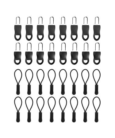 32 Pieces Zipper Pulls Zipper Replacement Zip Fixer Repair Zip Pull Tags for Clothes Bags 2 Styles Black Color