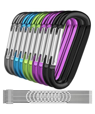 Michael Josh Carabiner Caribeaner Clips,3" Aluminum Caribeener Keychain D Shape Buckle With Wire Keychain Cable and Caribeaners Key Rings Multicolor 10pack
