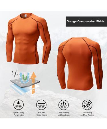 3 Pack Men's Cool Dry Compression Long Sleeve Shirts - Black/White/Orange - Large | Sports Base Layer for Running, Workout, Gym - Buy Online on GoSupps.com