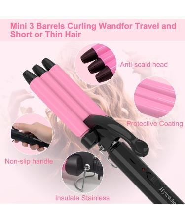 Mini 3 Barrel Curling Iron - 1/2 Inch Beach Waves Wand for Travel | Dual Voltage Ceramic Tourmaline Crimper - Pink - Lightweight & Easy to Use - Buy Online on GoSupps.com