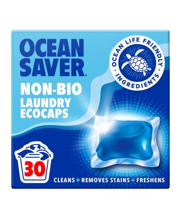 OceanSaver Eco Laundry Detergent Washing - 30 Loads | Non-Bio Eco & Skin Friendly Biodegradable Scented Capsules Removes Tough Stains | Vegan Plastic-Free & Cruelty-Free | Plant Based Formula