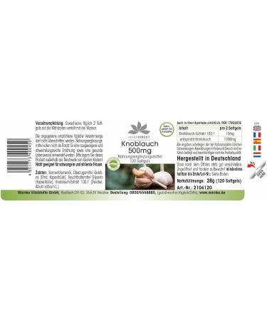 Buy Garlic 500 mg Softgels - 120 Count | HERBADIREKT by Warnke Vitalstoffe | Premium German Pharmacy Quality | International Shipping Available - Buy Online on GoSupps.com