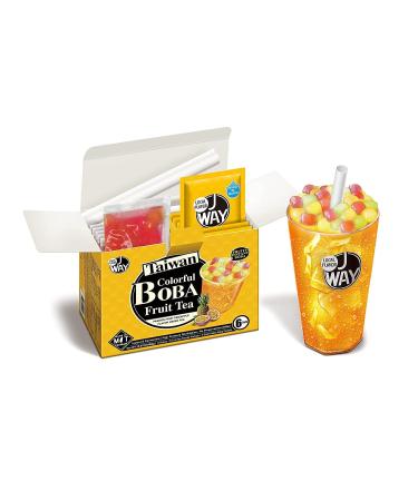 J WAY Instant Passionfruit Pineapple Green Tea Kit with Authentic Fruity Colorful Tapioca Boba, Ready in Under One Minute, Paper Straws Included - 6 Servings 6 Count (Pack of 1)