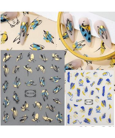 Graffiti Nail Art Stickers Decals - 9 Sheets 3D White Black Gold Stripe Line Abstract Marble Wave Flower Leaf Self-Adhesive Nail Decals for DIY Decoration - Nail Accessories for Women - Buy Online on GoSupps.com