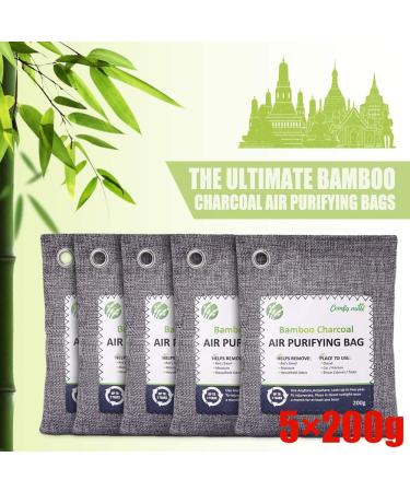 5 Pack Bamboo Charcoal Air Purifying Bags - Odor Absorber for Home, Closet, Car - 200g Each - Natural Odor Eliminator with Hooks - Buy Online on GoSupps.com