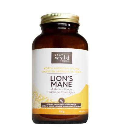 Stay Wyld Lion s Mane Mushroom Powder - Natural Memory Brain & Mood Support - Mushroom Supplement For Focus & Clarity- Organic & North American Grown - Non-GMO Vegan - 100 g Lion's Mane - Powder