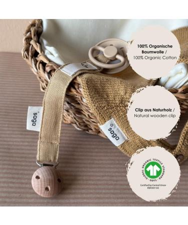 SAGA Copenhagen Pacifier Chain Pala (Almond) | 100% Organic Sustainable & GOTS-Certified | 2x17cm - Buy Online on GoSupps.com