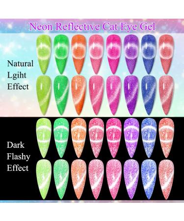 MIZHSE Neon Reflective Cat Eye Gel Nail Polish Set - Fluorescent Glitter Magnetic Neon Gel Varnish - Buy Online on GoSupps.com