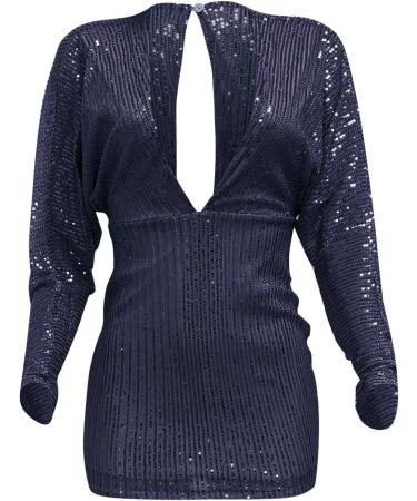 Elegant Hanxiulin Blue Bodycon Party Dress for Women - Glitter Velvet Cocktail Evening Dress XL - Buy Online on GoSupps.com