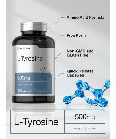 Horb ach L Tyrosine Supplement | 500mg | 200 Capsules | Free Form | Non GMO Gluten Free Supplement - Buy Online on GoSupps.com