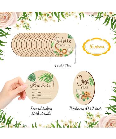 16-Piece Wooden Jungle Animal Baby Milestone Cards | Double-Sided Safari Monthly Markers for Newborn Photos | Baby Shower Photo Props - Buy Online on GoSupps.com