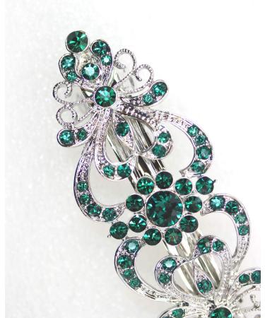 Faship Green Crystal Hearts & Floral Hair Barrette - Stunning Hair Accessory - Buy Online on GoSupps.com
