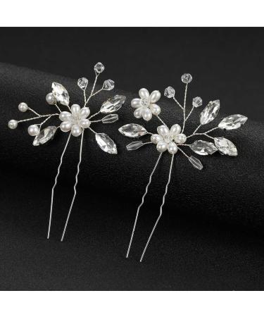 Clataly Bride Wedding Headdress Silver Rhinestone Hairpin Handmade Crystal Pearl Hair Clip Hair Piece U-Shaped Hairpins Hair Accessories - Buy Online on GoSupps.com