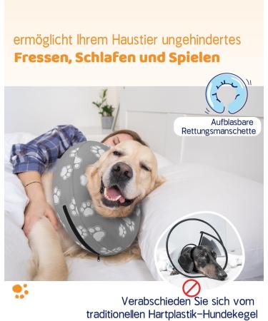 Supet Rewrise Dog Inflatable Recovery Collar | Adjustable Comfortable Protective Neck Collar for Dogs & Cats | Post-Surgery Support (Gray Paw Size L) - Buy Online on GoSupps.com