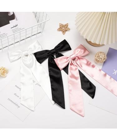 WantGor Long Tail Bow Hair Clips Hair Ribbon Bows Satin Bowknot Clip Large Hair Barrettes Cute Ponytail Holder Hair Accessories for Women Daily Party Wedding Prom (Black) - Buy Online on GoSupps.com