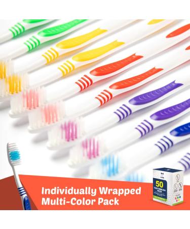50 Pack Bulk Individually Wrapped Toothbrushes for Adults and Kids | Medium-Soft Large Brush Head | Disposable Travel Oral Set in Multiple Colors - Buy Online on GoSupps.com