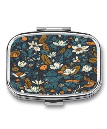 Pill Box Wild Nature Print 2 Compartment Medicine Pill Case Pill Organizer Decorative Metal Portable Pill Box for Pocket Or Purse Style