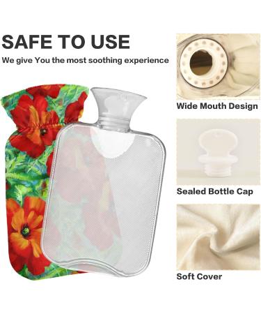 NAANLE 2L Hot Water Bottle with Lid Transparent Poppy Flower Design for Menstrual Cramps Pain Relief & Heat Therapy - Buy Online on GoSupps.com