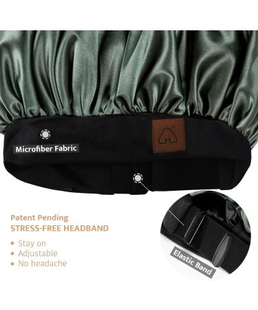 Silk Satin Hair Bonnet for Women - Olive Green Sleep Cap for Curly Hair | Adjustable Wide Band, Double Layer Design | Hat Hut - Buy Online on GoSupps.com