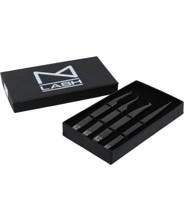 MLASH Set of 4 Diamond Grip NANO Fiber Tip Tweezers - Classic & Volume Eyelash Extensions - Japanese Steel (Black) - Buy Online on GoSupps.com