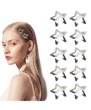 Punwey star hair clips 10 pieces star hair clips star pentagram hair clips y2k hair clips y2k hair clips silver hair clip silver glitter star hair accessories bb-clip for girls women