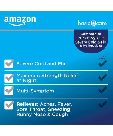 Amazon Basic Care Nighttime Severe Cold and Flu Max Strength Liquid Cold Medicine  Multi-Symptom Relief  for Adults and Children 12 Years and Older  Mixed Berry Flavor  12 Fluid Ounces Berry Flavor Nighttime - Buy Online on GoSupps.com