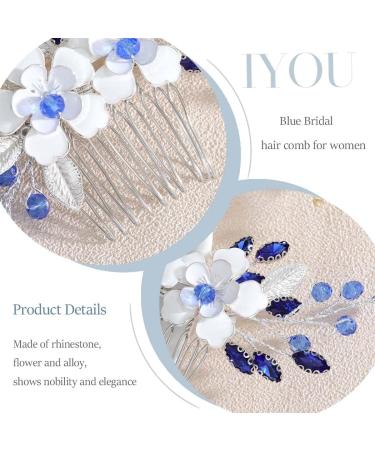 IYOU Flower Wedding Hair Comb Blue Crystal Bridal Hair Accessories Baroque Prom Bride Hair Pieces for Women - Buy Online on GoSupps.com