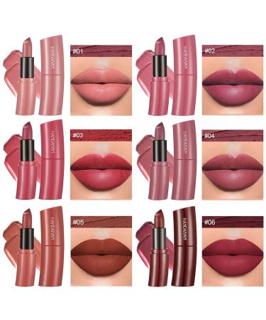 KIMIEYE 6Pcs Matte Lipstick Gift Pack Set - Long Lasting & Waterproof Crayon Lipstick - Smooth Texture, Matte Finish - Up to 24 Hours Wear - 0.74oz (SET A) - Buy Online on GoSupps.com