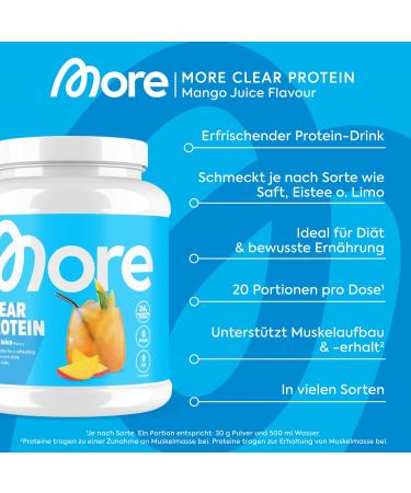 More Clear Protein Mango Juice 600g - Premium Whey Isolate Protein Drink | Tested Quality | Made in Germany - Buy Online on GoSupps.com