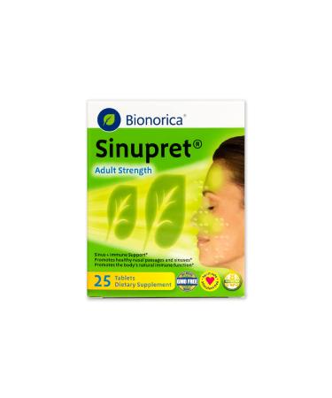 Sinupret Adult Strength Sinus + Immune Support All Natural Fast Acting Herbal Nasal Passage & Immunity Boost Supplement with Verbena & Elder Flower - 25 Tablets - Buy Online on GoSupps.com