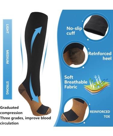 Bropite Compression Stockings for Men & Women - 6 Pairs 20-30 mmHg Copper Support for Blood Circulation & Athletic Use - L-XL Multicolored - Buy Online on GoSupps.com