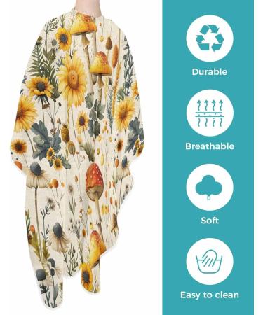 Yellow Mushroom Barber Cape - Adjustable Floral Hair Cutting Cape for Men Women & Kids | Retro Sunflower Design | 55x63 Inch Hairdressing Accessory - Buy Online on GoSupps.com