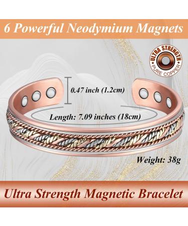 Cigmag Lymphatic Drainage Copper Bracelet - Adjustable Ultra Strength Magnet - 99% Pure Copper - Braided Tricolour Pattern - for Women - Buy Online on GoSupps.com