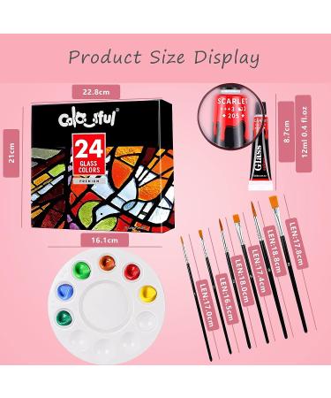 COLORFUL Stain Glass Paint Set - 24 Color Waterproof Acrylic Enamel Kit for Kids - Includes 6 Brushes, 1 Palette, 2 Canvases - Perfect for Painting on Wine Glasses, Light Bulbs, Porcelain, Windows, and Ceramics - Buy Online on GoSupps.com