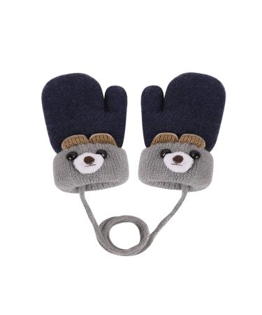 iEasey Cute Bear Baby Toddler Winter Warm Mittens On String Kids Cold Weather Fleece Knit Gloves Ski Snow Insualted Gloves for Baby Girls Boys 0-3 Years Gift Bear-Dark Blue #A Dark Blue