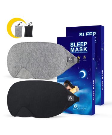 Mavogel Cotton Sleep Eye Mask - Updated Design Light Blocking Sleep Mask, Soft and Comfortable Eye Blindfold for Men Women, Eye Mask for Sleeping/Travel/Shift Work, Includes Travel Pouch, Grey & Black