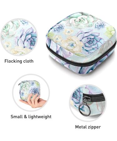 Feminine Watercolor Succulent Flowers Tie Storage Bag | Portable Menstrual Cup & Tampon Holder for Women & Teens - Multicolored - Buy Online on GoSupps.com