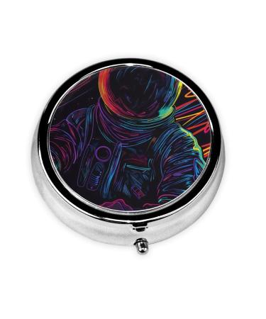 Color Line Astronaut Portable Metal Pill Box Round Mini 3-Compartment Plastic Insert hinged Fastening Design Suitable for Small Pills Must-Have for Travel