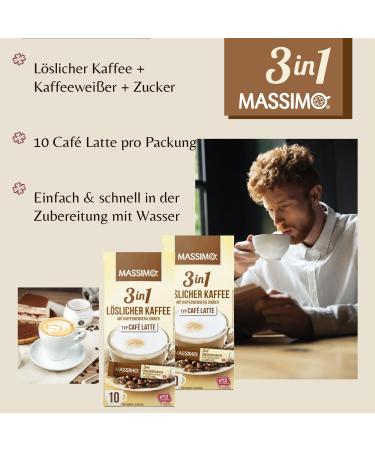 Massimo 3 in 1 Caf Latte 160 instant coffee sticks of 12.5 g soluble coffee powder beverage powder with soluble coffee sugar and coffee white - Buy Online on GoSupps.com