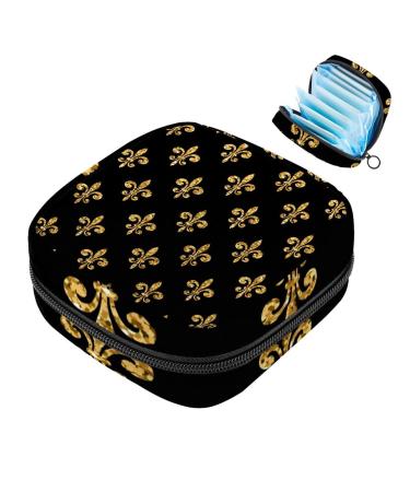 Gold Fleur de lis glowing pattern sanitary napkin storage bag portable period bag for women teen girls girls menstrual cup pocket silent insert holder