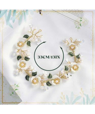 IYOU Bridal Wedding Hair Vines Gold Flower Headband Leaf Pearl Headpiece Bridesmaid Bride Hair Accessories for Women - Buy Online on GoSupps.com