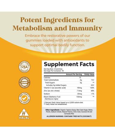 Immunity Boosting Halal Black Elderberry Gummies with Zinc and Vitamin C for Adults - Antioxidant Supplement for Joint Support - Buy Online on GoSupps.com