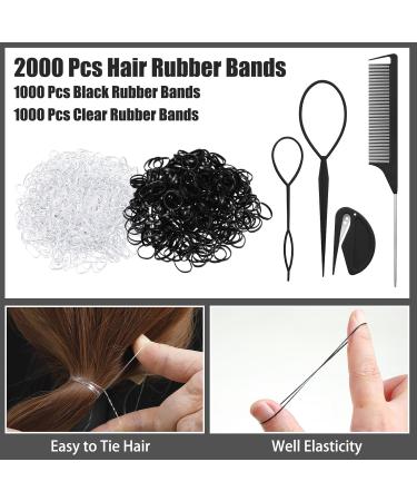2000 Pieces Mini Black & Transparent Hair Ties with Cutter | Elastic Hair Bands & Styling Tools for Girls & Dolls - Buy Online on GoSupps.com