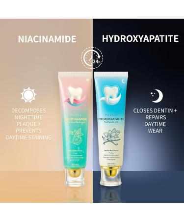 Hydroxyapatite Toothpaste Set (10% n-HAp) - Day & Night Oral Care with Niacinamide for Enamel Repair Whitening & Sensitivity Relief - Fluoride Free Vanilla & Citrus Mint - Buy Online on GoSupps.com