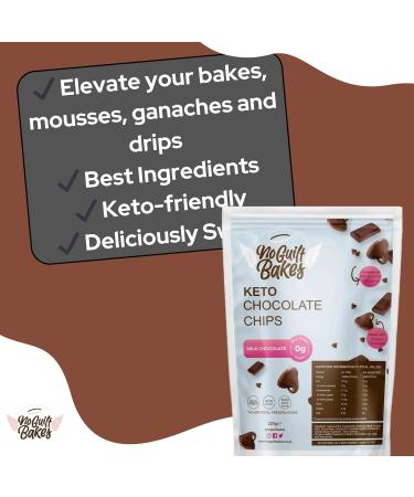No Guilt Bakes | Sugar Free Belgian Milk Chocolate Chips | Perfect for Dipping & Baking | Keto Friendly | No Added Sugar | Authentic Disc Shaped Delight | Low Carb Indulgence | 210g Resealable Pouch - Buy Online on GoSupps.com