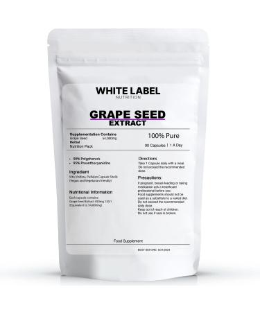 White Label NUtrition Grape Seed Extract 54 000mg - High Potency Supplements - | 100% Pure | 1 a Day | UK Made | GMO-Free | (90)
