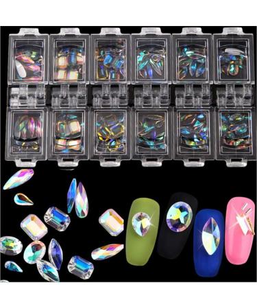 Conijiwadi Nail Art Rhinestone Palette 12 Grids Colorful Water Drop Shape Square Flat Bottom Rhinestones - Buy Online on GoSupps.com